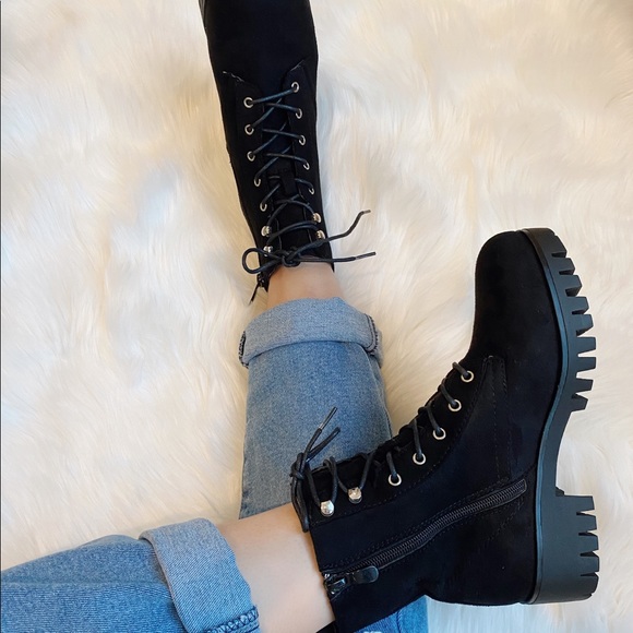 Black Suede Combat Boot - Picture 3 of 3